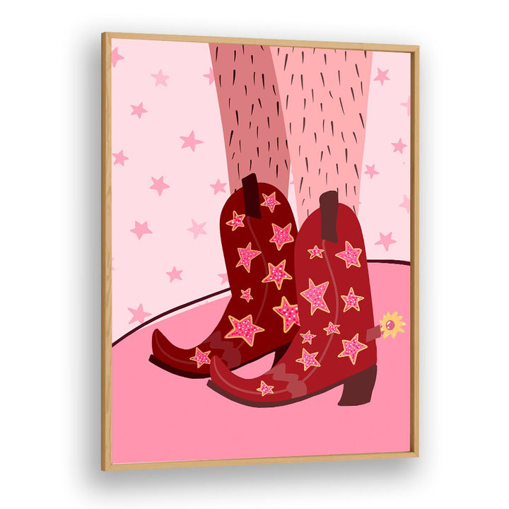 Starry Cow Girl Boots by Athene Fritsch Wall Art Prints Wall Art Printings in Oak Wood Plain Frame