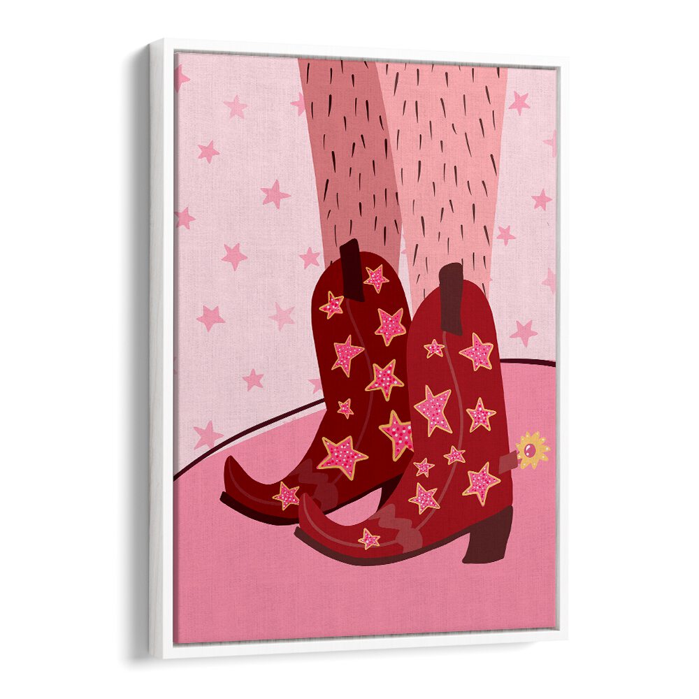 Starry Cow Girl Boots by Athene Fritsch Wall Art Prints Wall Art Printings in White Floater Frame