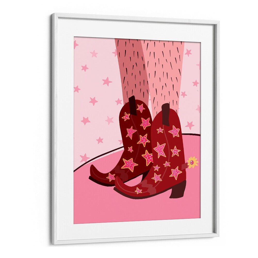 Starry Cow Girl Boots by Athene Fritsch Wall Art Prints Wall Art Printings in White Frame With Mount