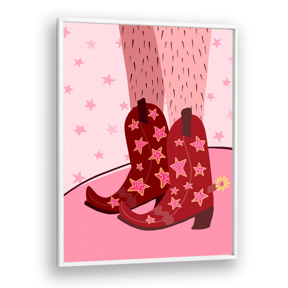 Starry Cow Girl Boots by Athene Fritsch Wall Art Prints Wall Art Printings in White Plain Frame