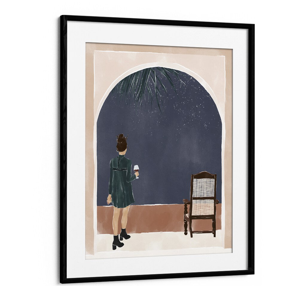 Starry Night By Ivy Green Women Illustration Paintings in Black Frame With Mount