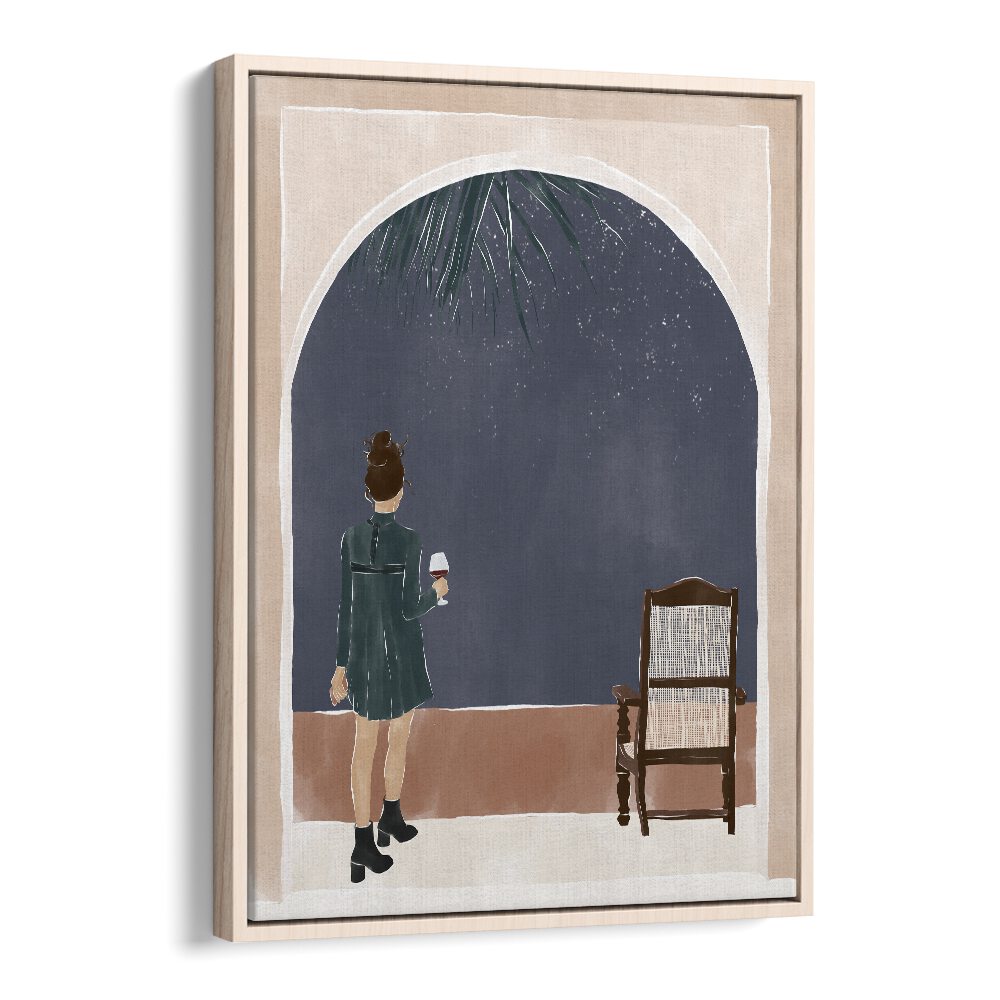 Starry Night By Ivy Green Women Illustration Paintings in Oak Wood Floater Frame