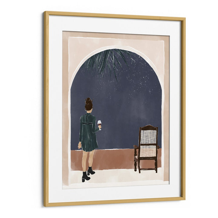 Starry Night By Ivy Green Women Illustration Paintings in Oak Wood Frame With Mount