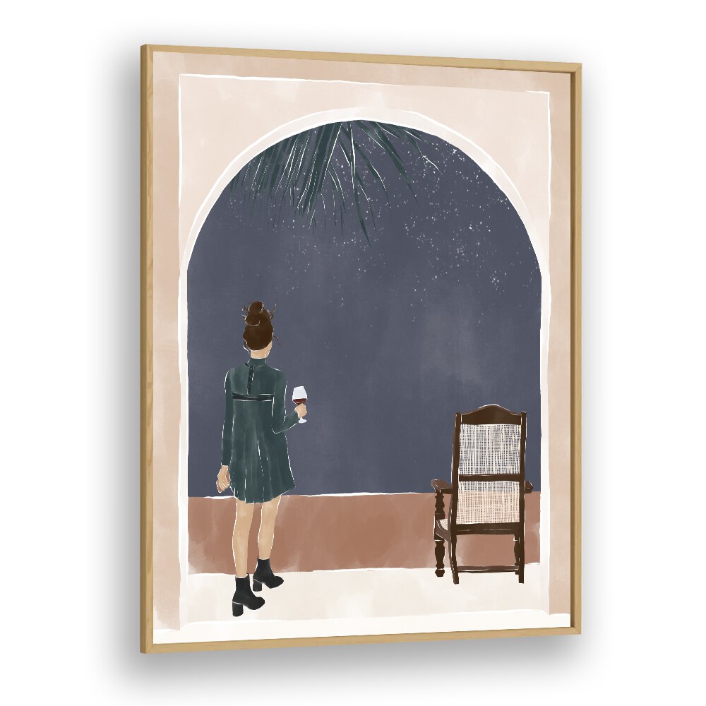 Starry Night By Ivy Green Women Illustration Paintings in Oak Wood Plain Frame