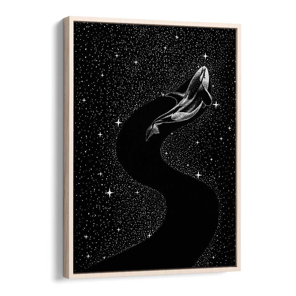 Starry Orca Black Version By Aliriza Cakir Surreal Paintings Surreal Art in Oak Wood Floater Frame