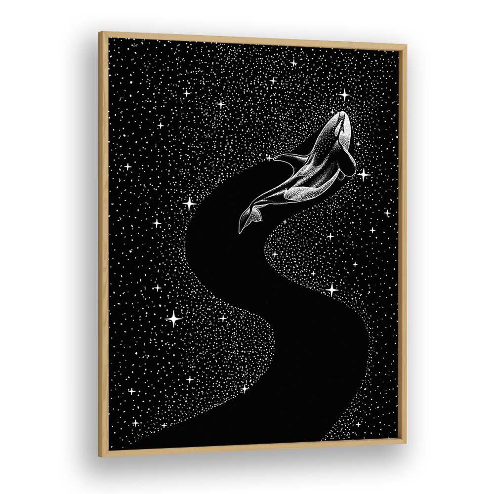 Starry Orca Black Version By Aliriza Cakir Surreal Paintings Surreal Art in Oak Wood Plain Frame