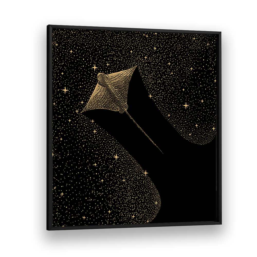 Starry Ornate Eagle Ray Dark Gold Version By Aliriza Çakir Surreal Paintings Surreal Art in Black Plain Frame