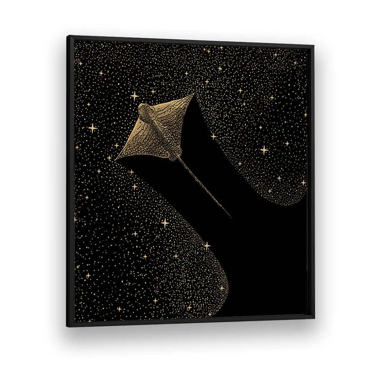 Starry Ornate Eagle Ray Dark Gold Version By Aliriza Çakir Surreal Paintings Surreal Art in Black Plain Frame