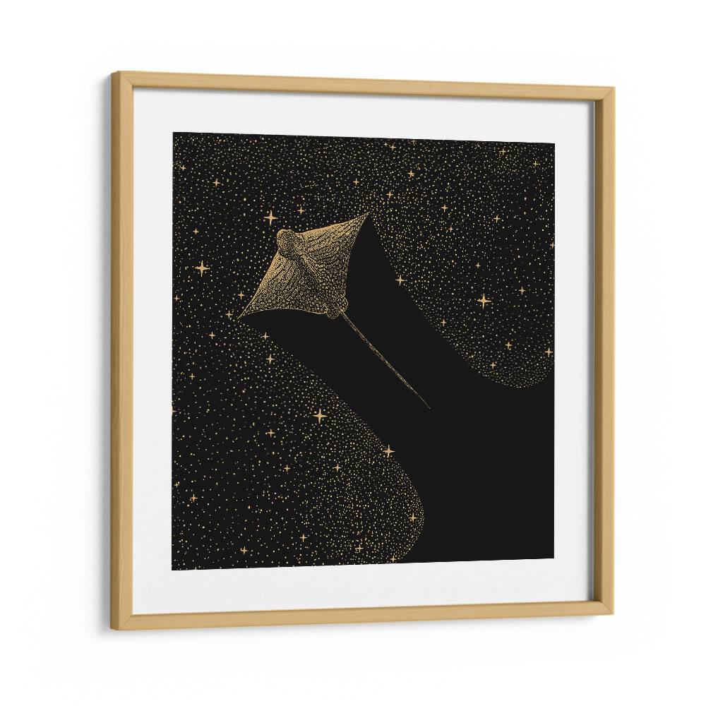 Starry Ornate Eagle Ray Dark Gold Version By Aliriza Çakir Surreal Paintings Surreal Art in Oak Wood Frame With Mount