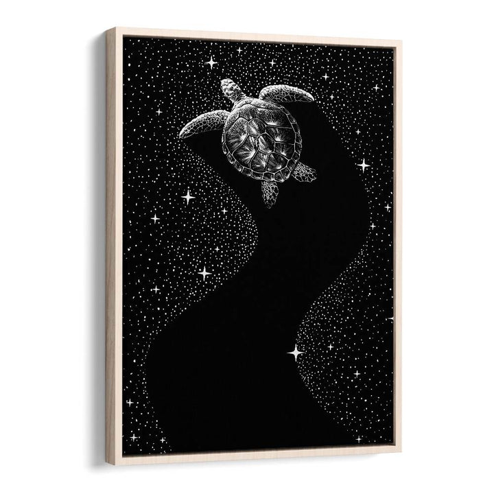 Starry Turtle Black Version By Aliriza Cakir Surreal Paintings Surreal Art in Oak Wood Floater Frame