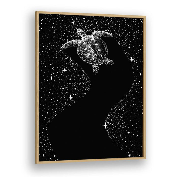 Starry Turtle Black Version By Aliriza Cakir Surreal Paintings Surreal Art in Oak Wood Plain Frame