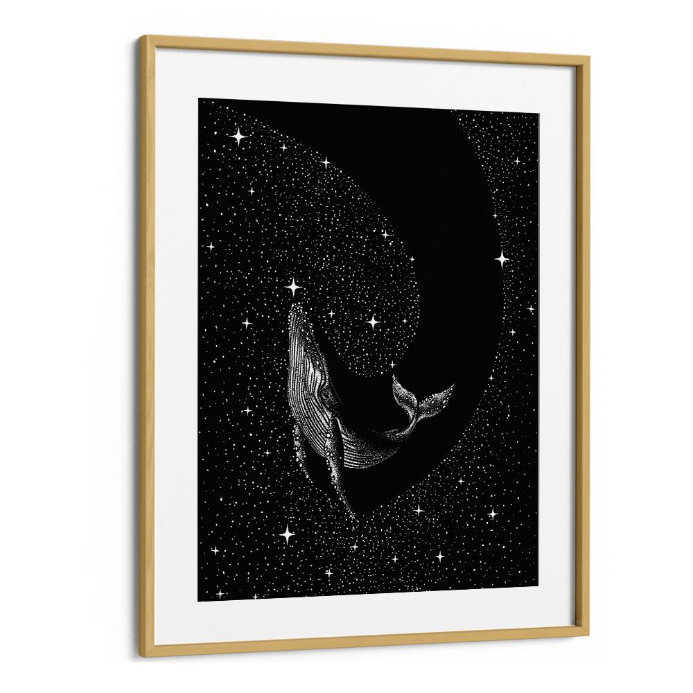 Starry Whale Black Version By Aliriza Çakir Surreal Paintings Surreal Art in Oak Wood Frame With Mount