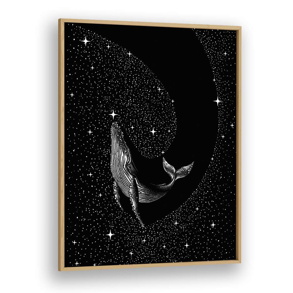 Starry Whale Black Version By Aliriza Çakir Surreal Paintings Surreal Art in Oak Wood Plain Frame