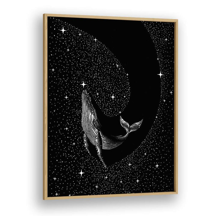 Starry Whale Black Version By Aliriza Çakir Surreal Paintings Surreal Art in Oak Wood Plain Frame