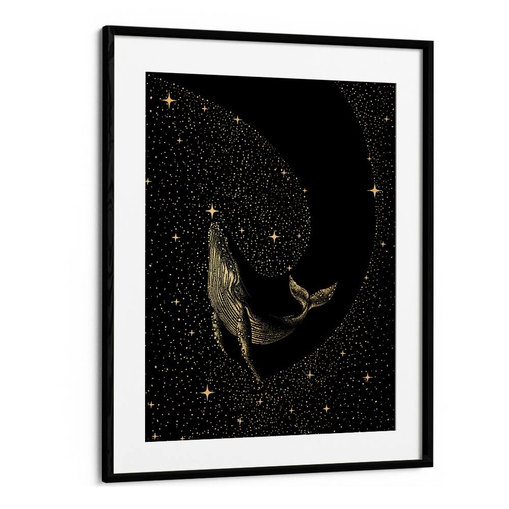 Starry Whale Dark Gold Version By Aliriza Çakir Surreal Paintings Surreal Art in Black Frame With Mount