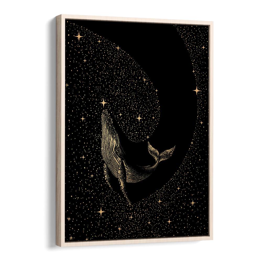 Starry Whale Dark Gold Version By Aliriza Çakir Surreal Paintings Surreal Art in Oak Wood Floater Frame