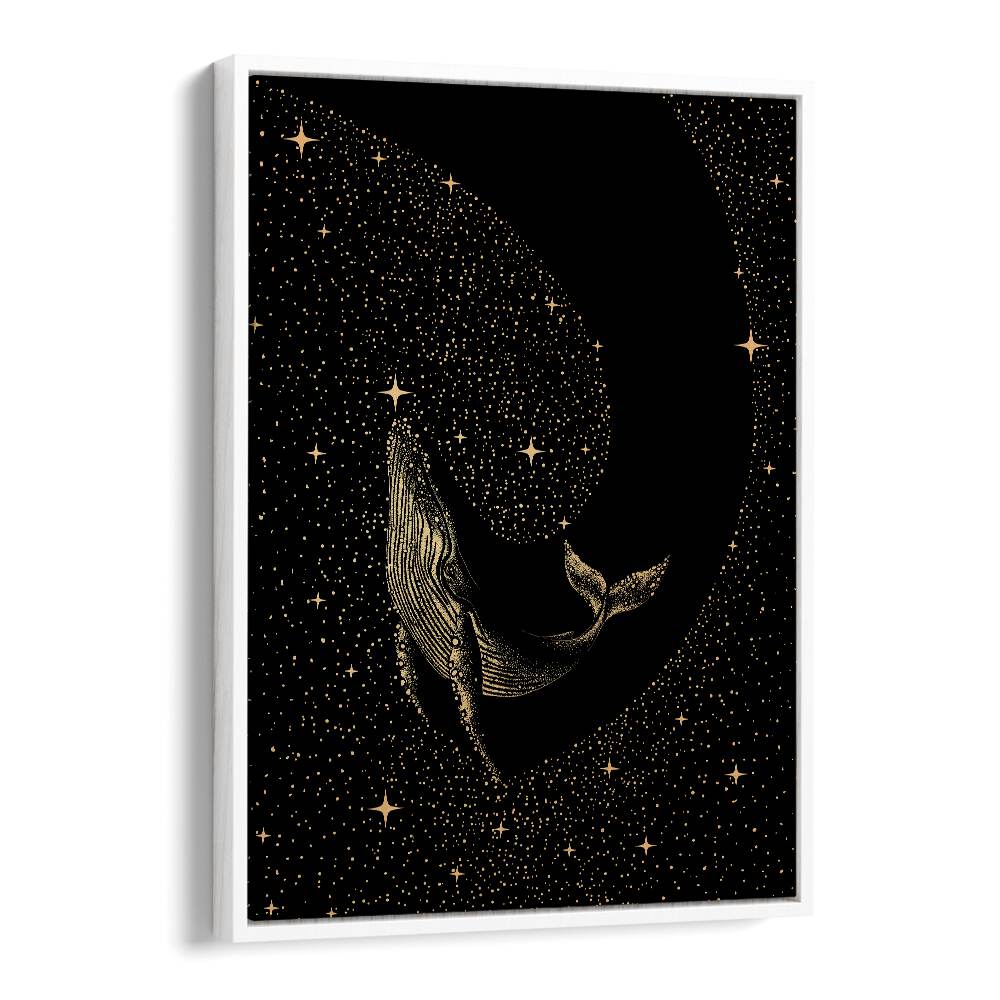 Starry Whale Dark Gold Version By Aliriza Çakir Surreal Paintings Surreal Art in White Floater Frame