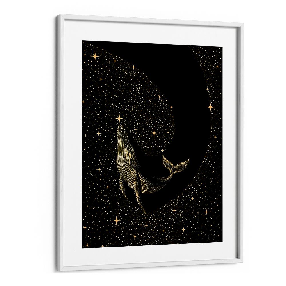 Starry Whale Dark Gold Version By Aliriza Çakir Surreal Paintings Surreal Art in White Frame With Mount