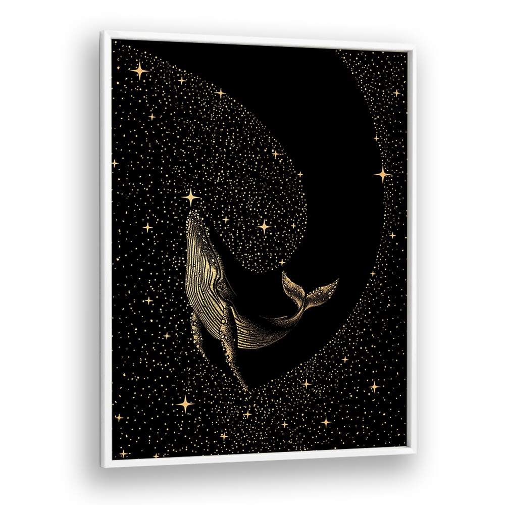 Starry Whale Dark Gold Version By Aliriza Çakir Surreal Paintings Surreal Art in White Plain Frame