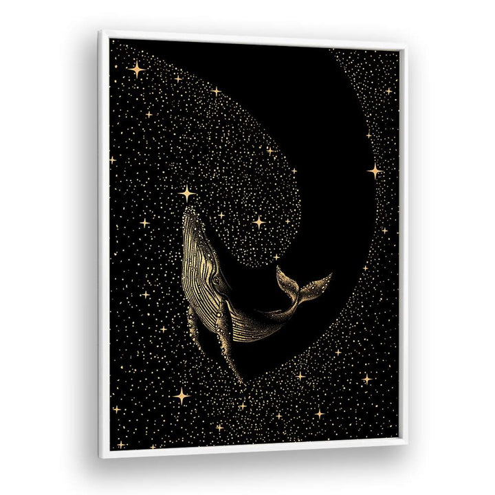 Starry Whale Dark Gold Version By Aliriza Çakir Surreal Paintings Surreal Art in White Plain Frame