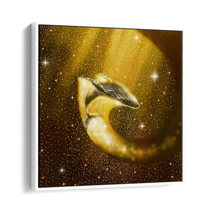 Starry Whale In Golden Space By Aliriza Çakir Surreal Paintings Surreal Art in White Floater Frame