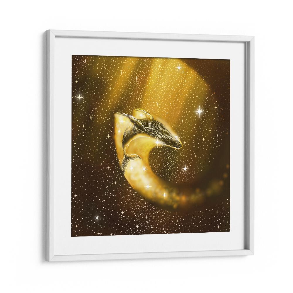 Starry Whale In Golden Space By Aliriza Çakir Surreal Paintings Surreal Art in White Frame With Mount