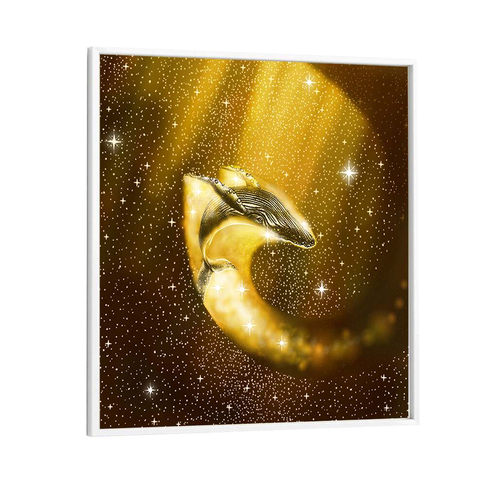 Starry Whale In Golden Space By Aliriza Çakir Surreal Paintings Surreal Art in White Plain Frame