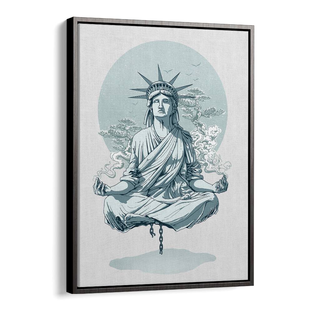 Statue Of Liberty Meditating American Art Prints in Black Floater Frame