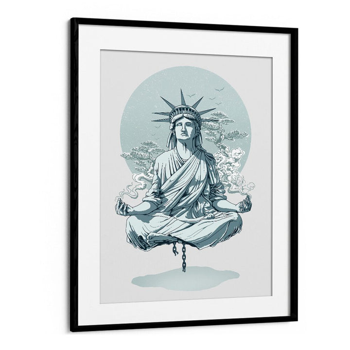 Statue Of Liberty Meditating American Art Prints in Black Frame With Mount