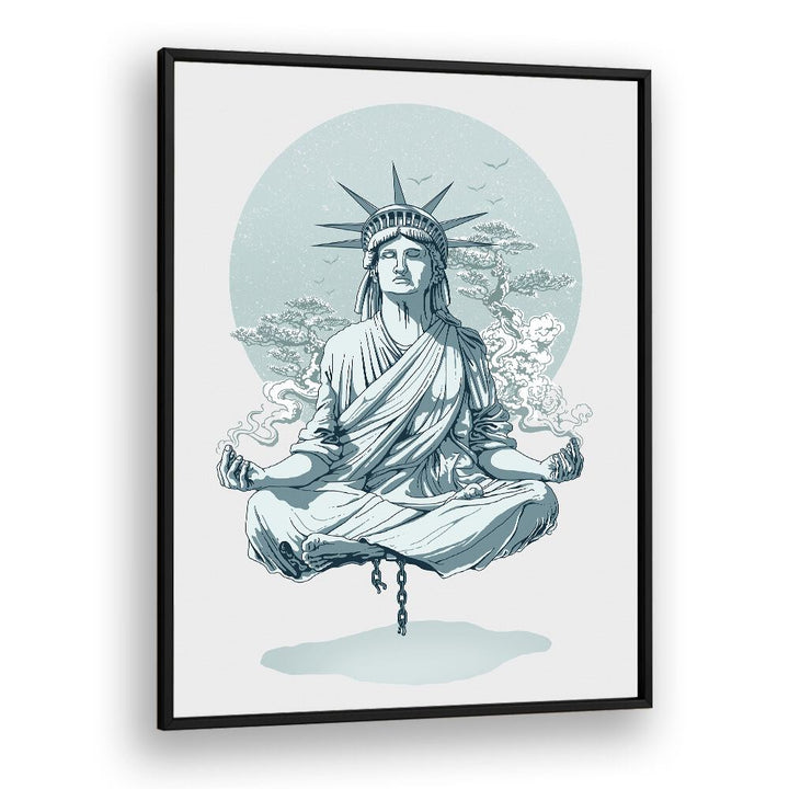 Statue Of Liberty Meditating American Art Prints in Black Plain Frame