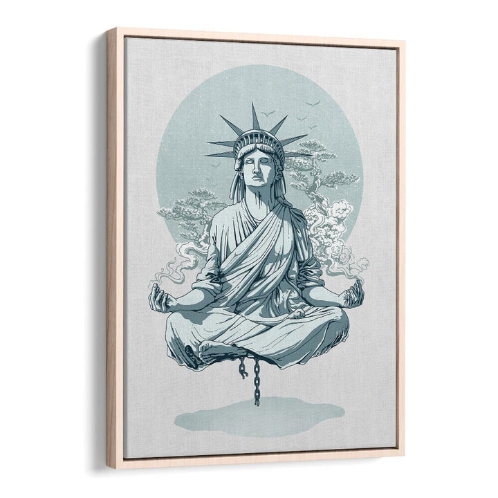 Statue Of Liberty Meditating American Art Prints in Oak Wood Floater Frame