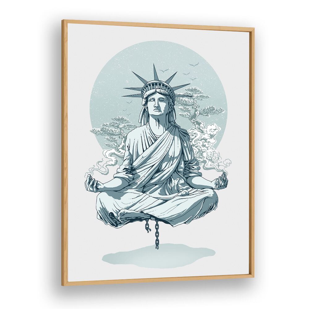 Statue Of Liberty Meditating American Art Prints in Oak Wood Plain Frame