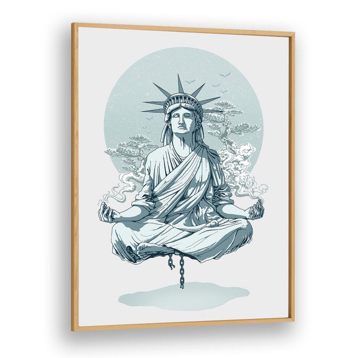 Statue Of Liberty Meditating American Art Prints in Oak Wood Plain Frame