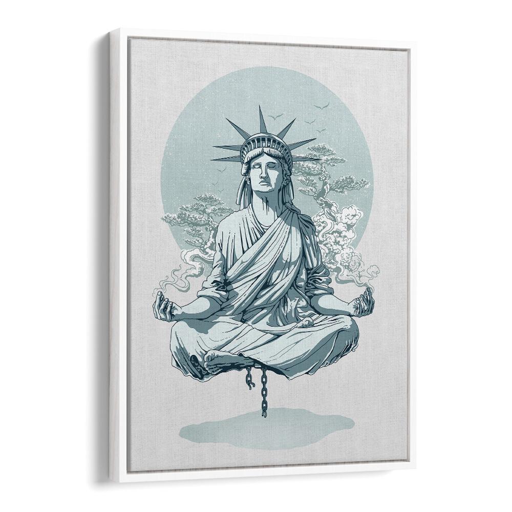 Statue Of Liberty Meditating American Art Prints in White Floater Frame