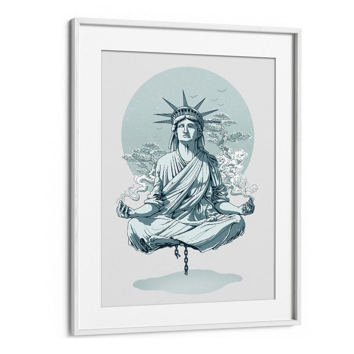 Statue Of Liberty Meditating American Art Prints in White Frame With Mount