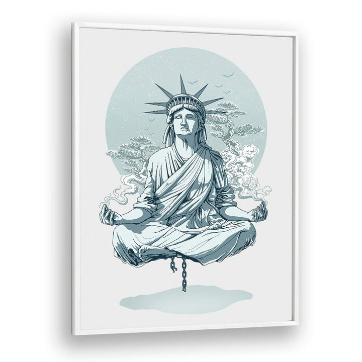 Statue Of Liberty Meditating American Art Prints in White Plain Frame