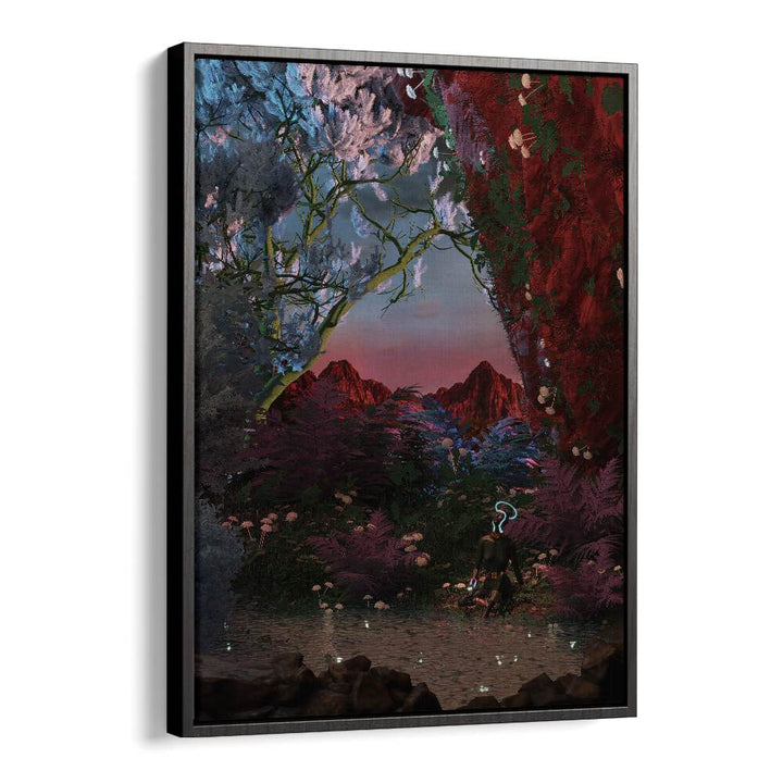 Still Life Fishing Pond By Cosmo Zach Surreal Art Prints in Black Floater Frame