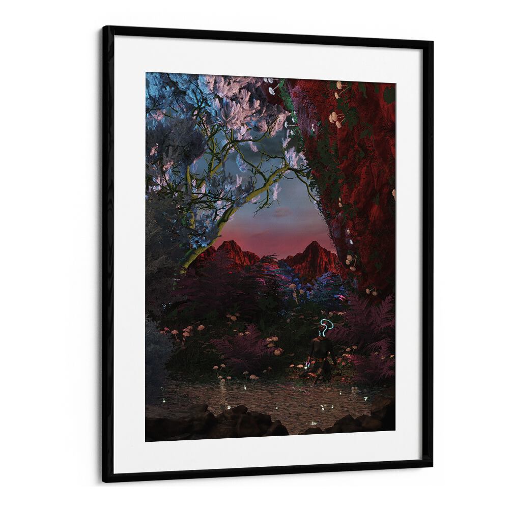 Still Life Fishing Pond By Cosmo Zach Surreal Art Prints in Black Frame With Mount