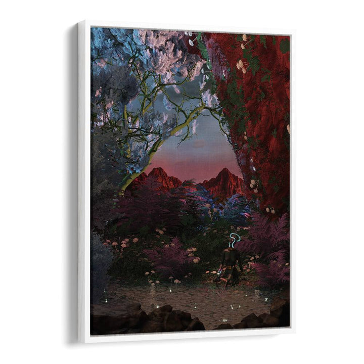 Still Life Fishing Pond By Cosmo Zach Surreal Art Prints in White Floater Frame