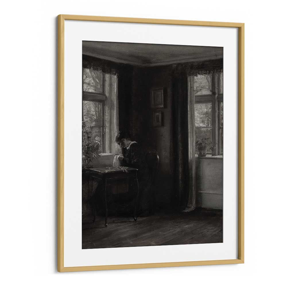 Stitching Shadows Gothic Threads Of Fate Gothic Art Prints in Oak Wood Frame With Mount