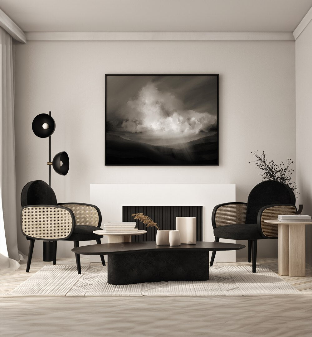 Storm By Dan Hobday Abstract Art Abstract Paintings in Black Plain Frame placed on a White Colored Wall in the Living Room