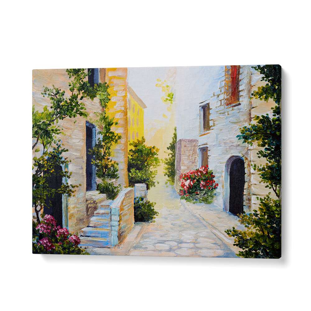 Whimsical alleyway scene from STORYBOOK ABODES, VINTAGE EUROPEAN PAINTINGS, showcasing timeless elegance and charm.
