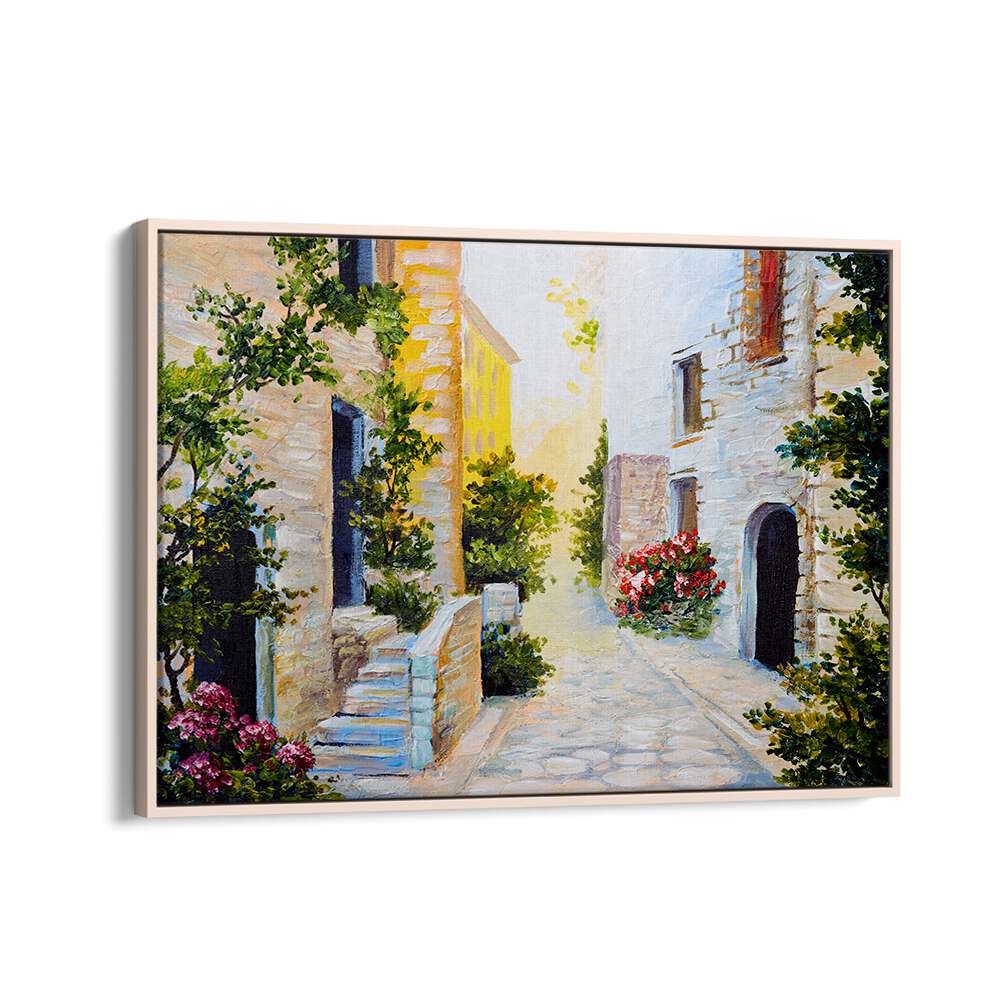 Charming streetscape in STORYBOOK ABODES, VINTAGE EUROPEAN PAINTINGS, perfect for adding elegance to your decor.