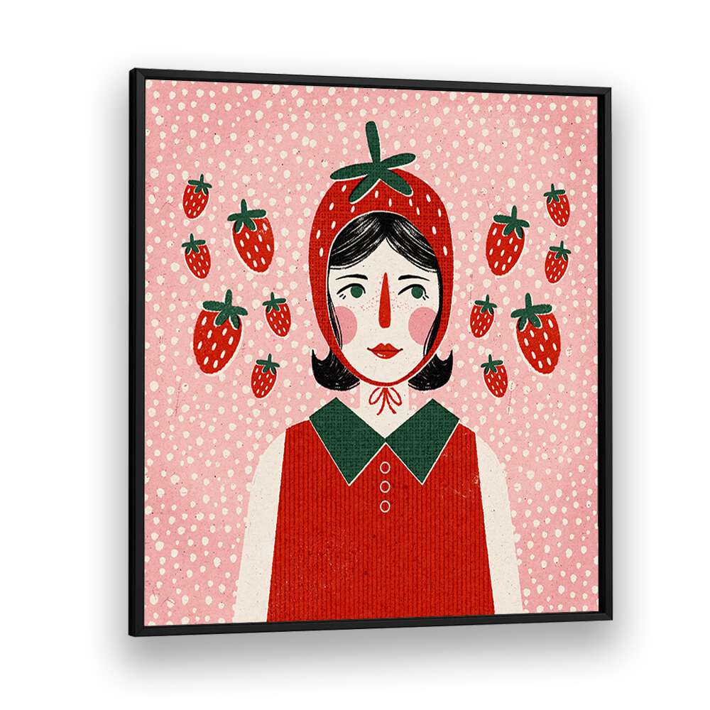 Strawberry Girl By Julia Leister Women Illustration Paintings in Black Plain Frame