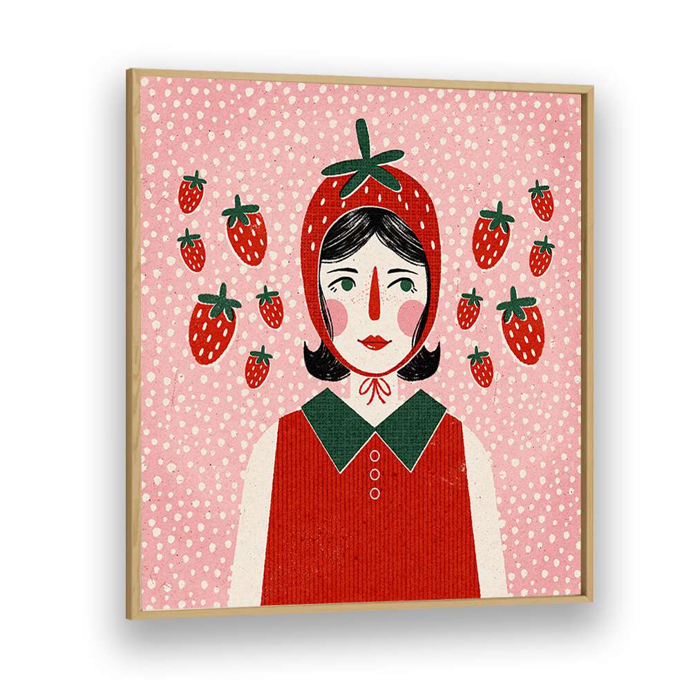 Strawberry Girl By Julia Leister Women Illustration Paintings in Oak Wood Plain Frame