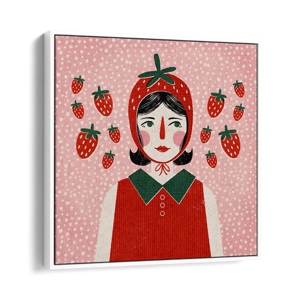 Strawberry Girl By Julia Leister Women Illustration Paintings in White Floater Frame