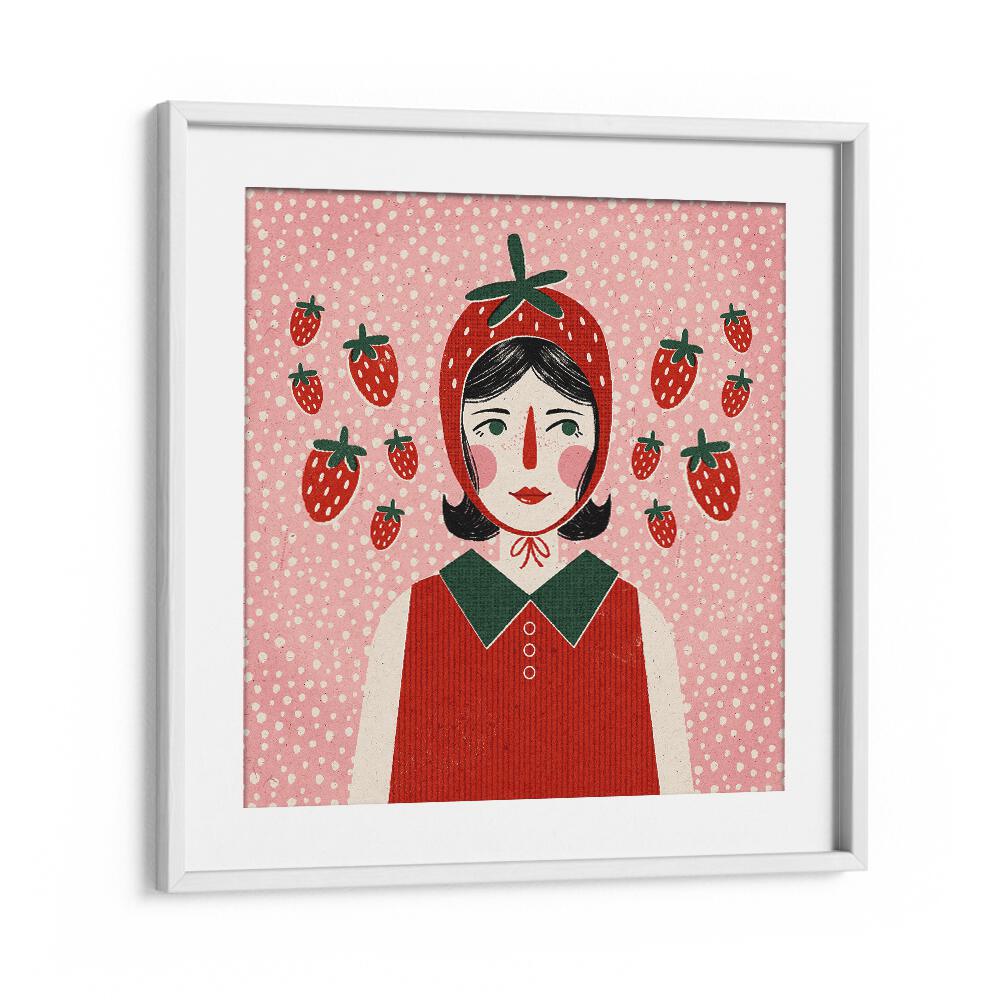 Strawberry Girl By Julia Leister Women Illustration Paintings in White Frame With Mount