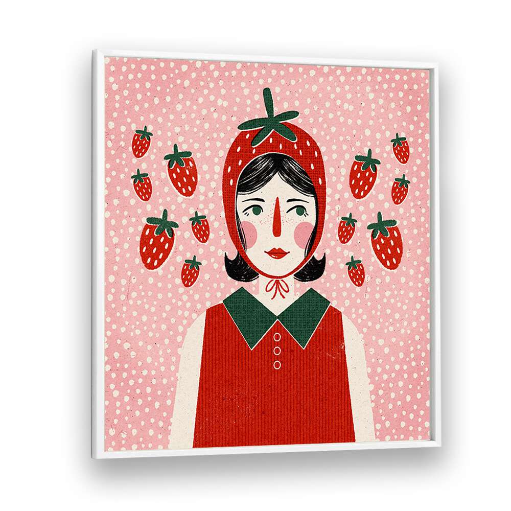 Strawberry Girl By Julia Leister Women Illustration Paintings in White Plain Frame