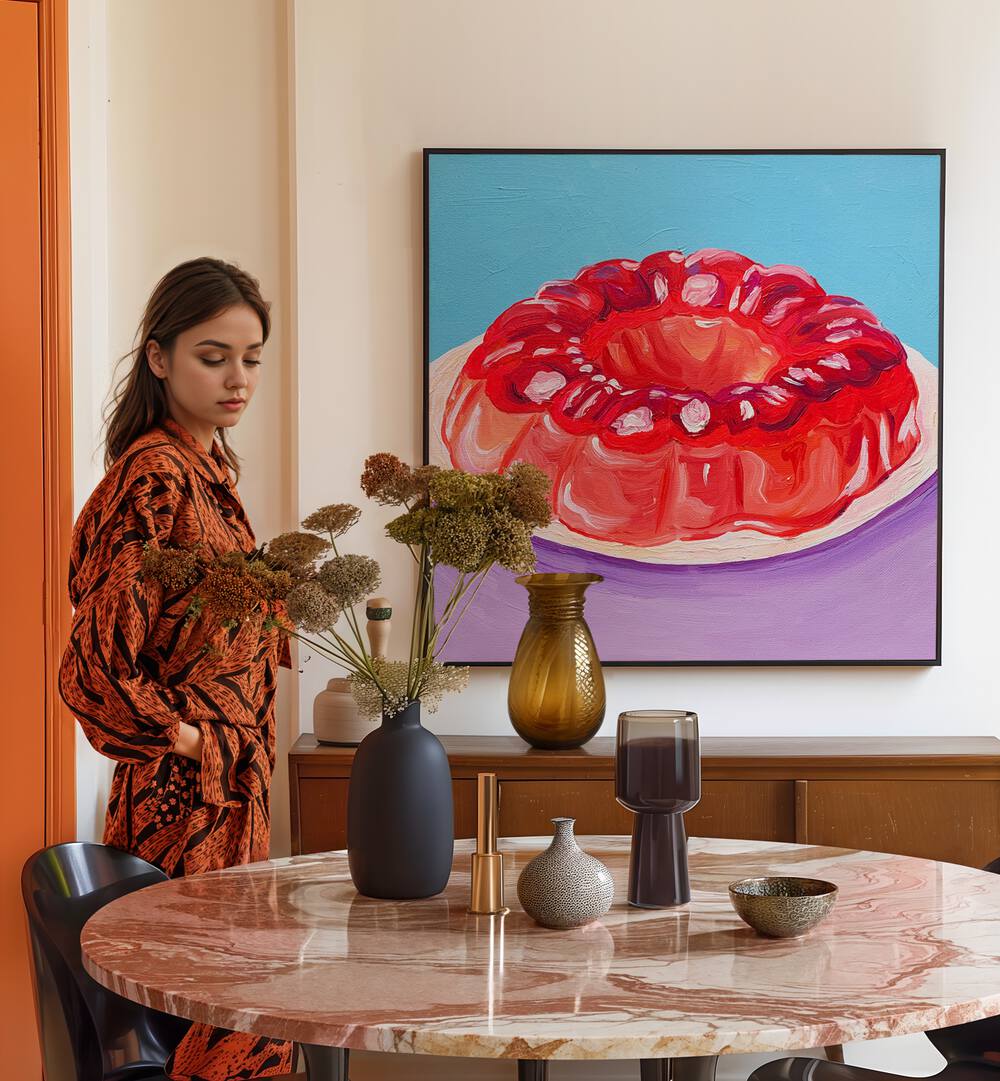 Vibrant Strawberry Jello art print by Key and Sea Creative enhances your kitchen with a deliciously inviting vibe.