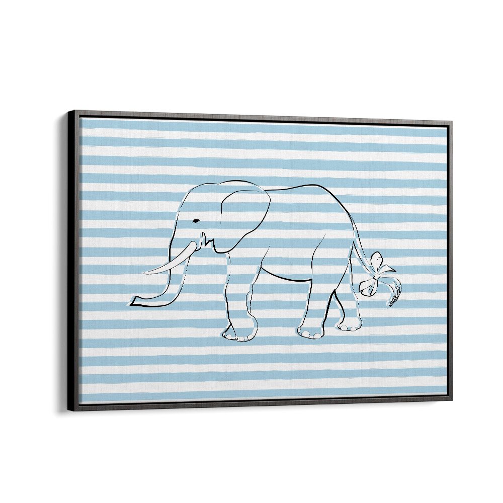 Stripe Elephant By Martina Kids Room Art in Black Floater Frame